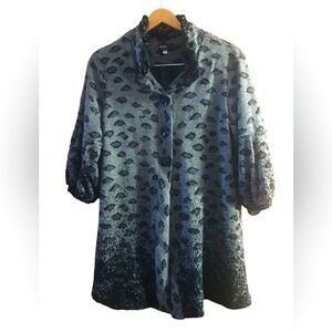 Andrea Lieu Collection Leopard Print Ruffle Collar Knit Sweater Jacket Size L
